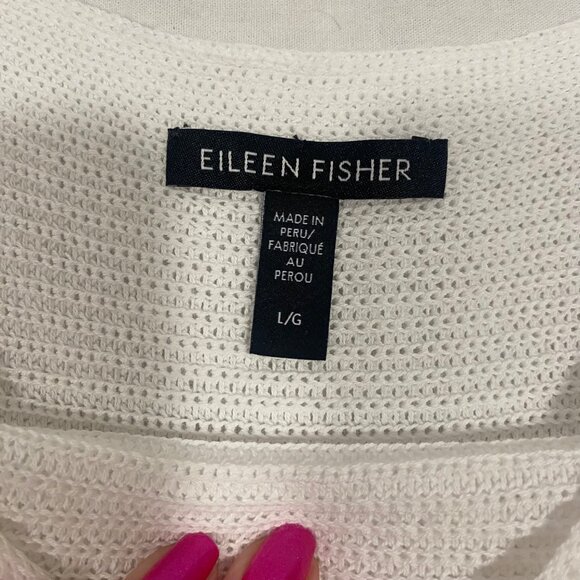 Eileen Fisher Organic Cotton Ribbed Short Sleeve White Sweater‎ Size L - Picture 7 of 8